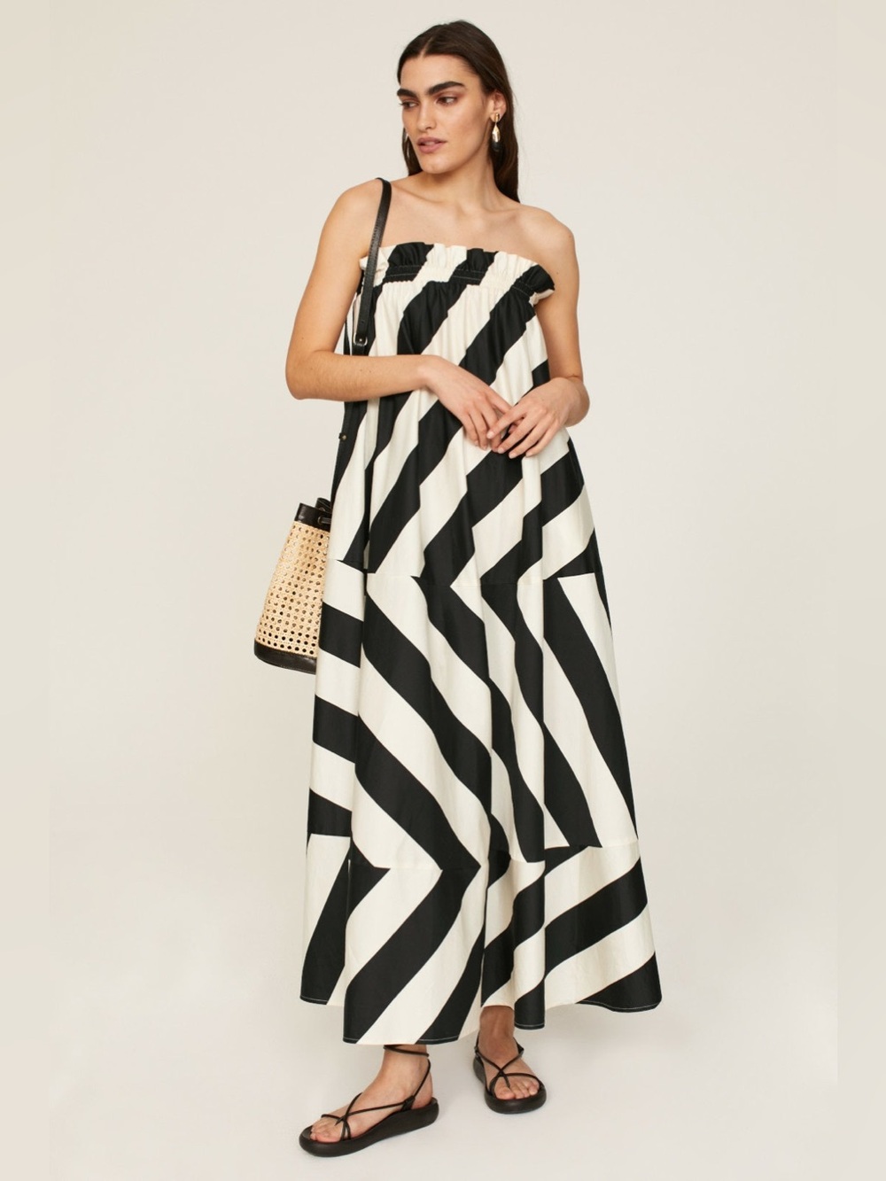 Tory Burch Strapless Black & White Chevron Maxi Dress